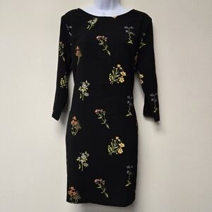 H&M Shift Floral Black Dress 12